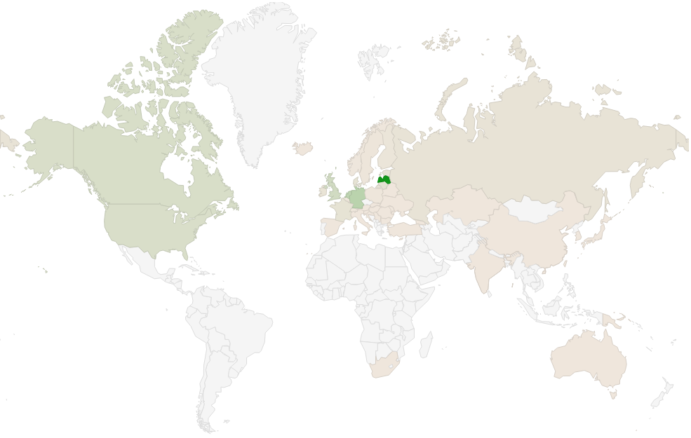Kadās valstīs ir izvietotas Latvijas mājaslapas