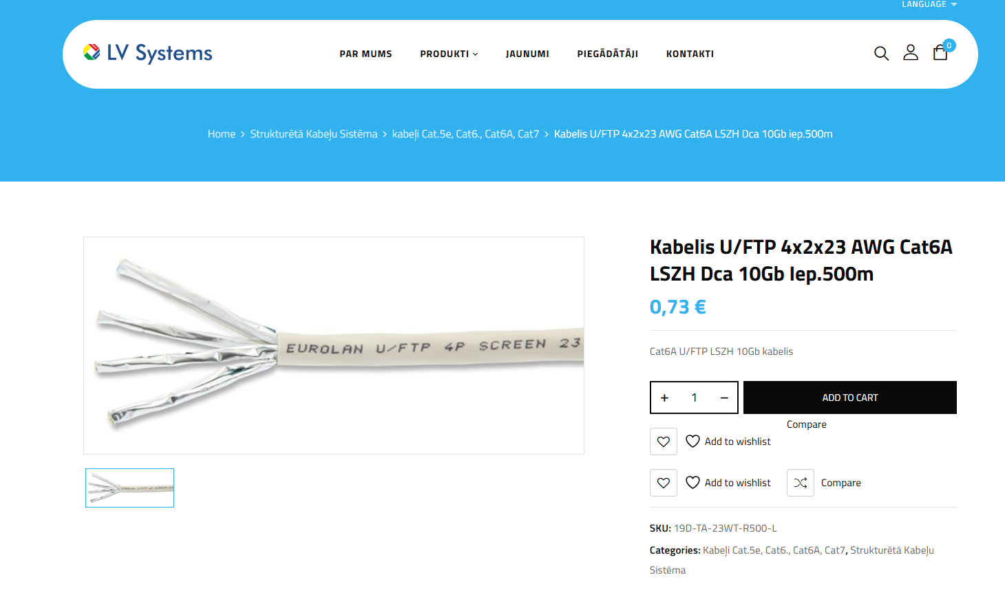 Toote detailvaade imporditud Exceli andmetega